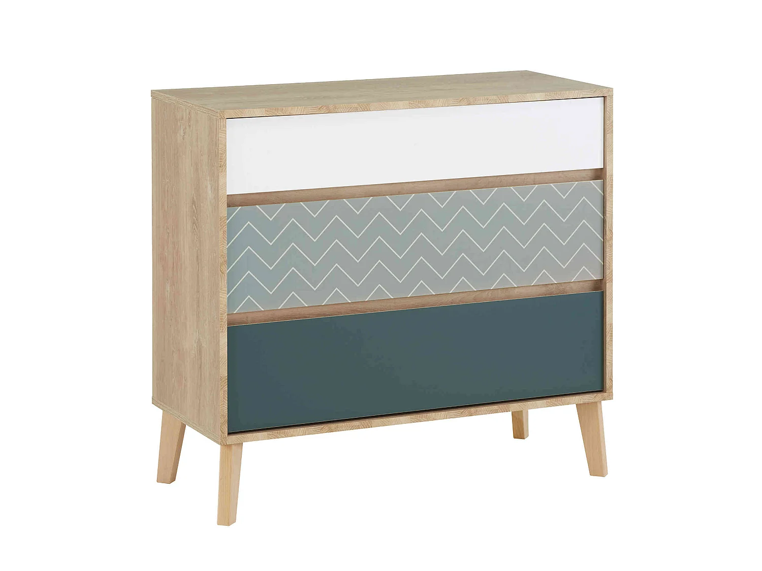 Commode 3 tiroirs en bois imitation chêne clair - CO5046