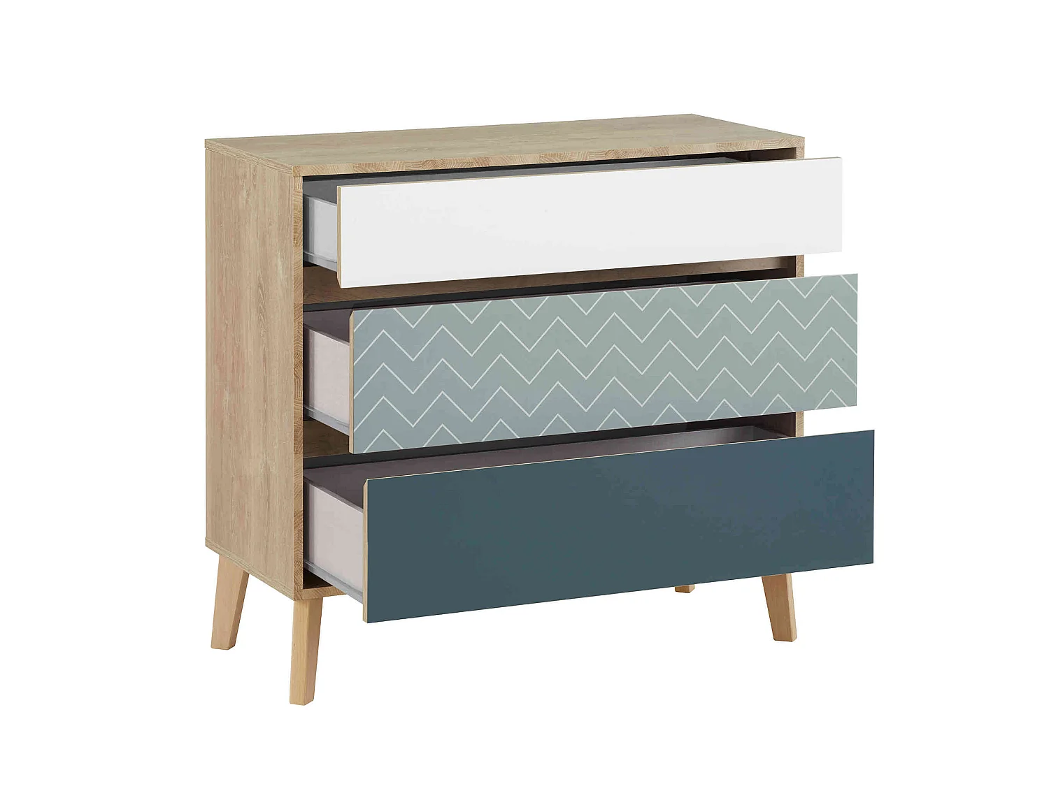 Commode 3 tiroirs en bois imitation chêne clair - CO5046