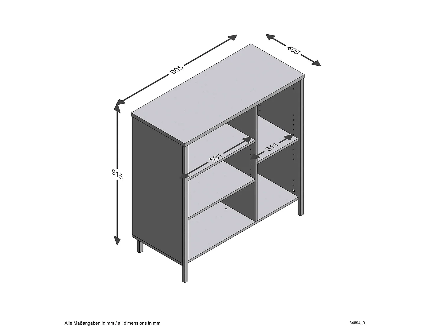 Commode 5 cases en bois imitation chêne clair - CO13001