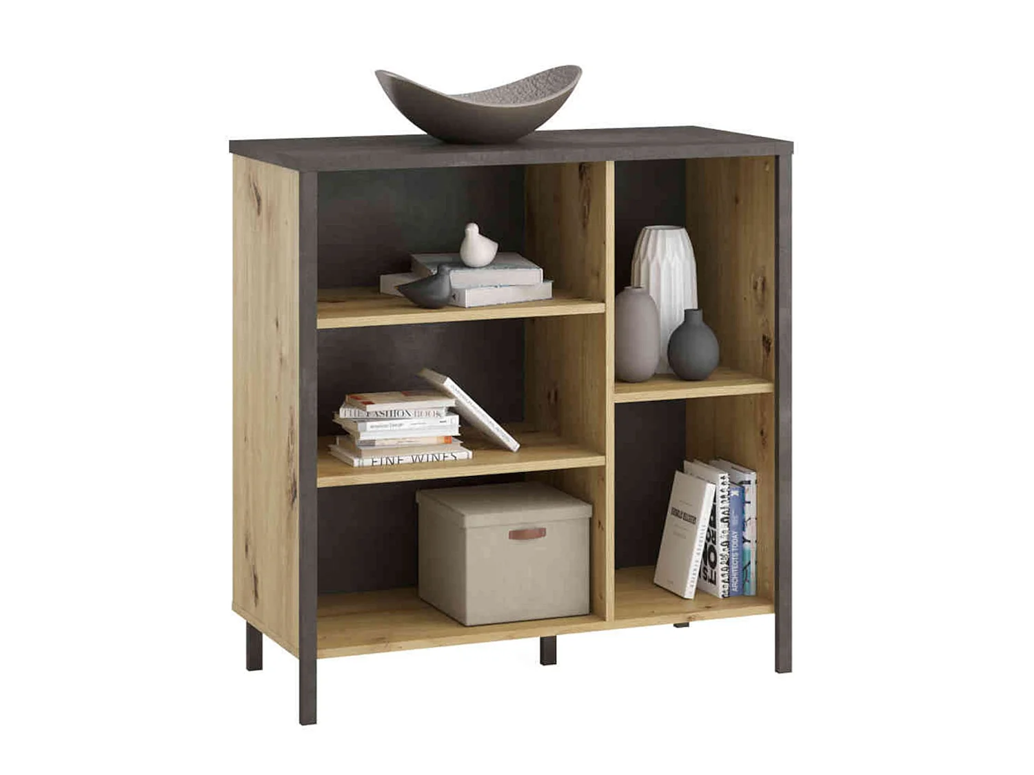 Commode 5 cases en bois imitation chêne clair - CO13001