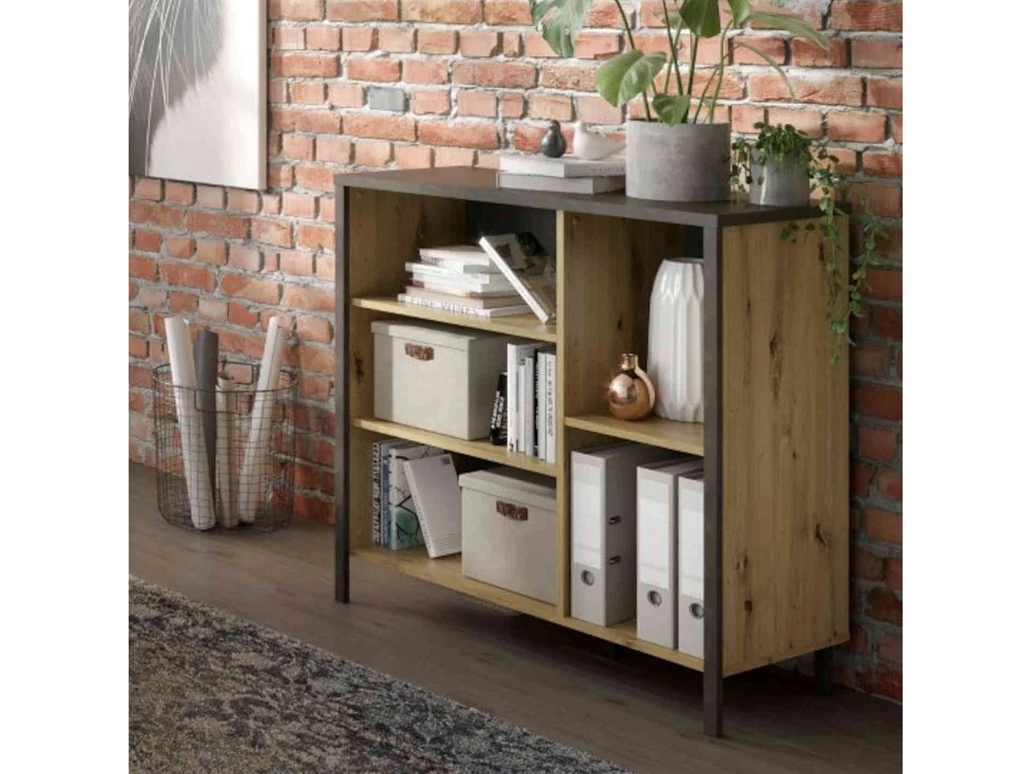 Commode 5 cases en bois imitation chêne clair - CO13001