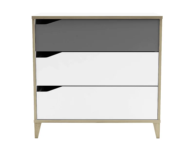 Commode enfant 3 tiroirs en bois blanc et gris - CO213