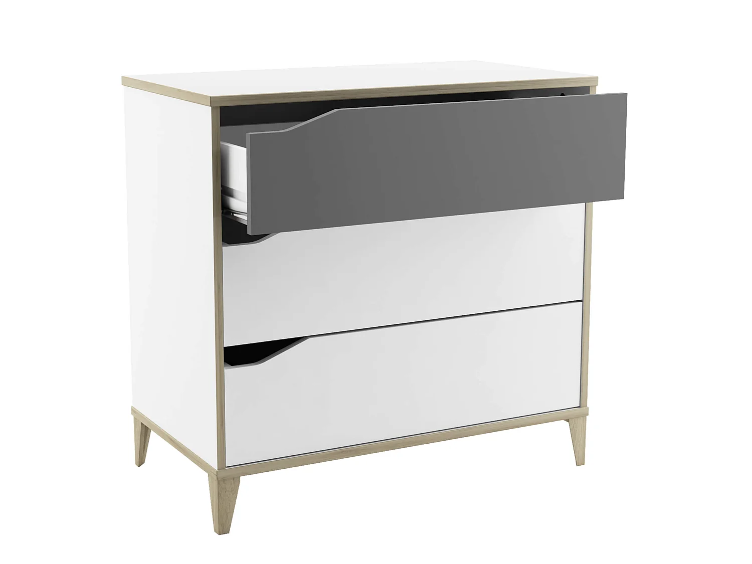 Commode enfant 3 tiroirs en bois blanc et gris - CO213