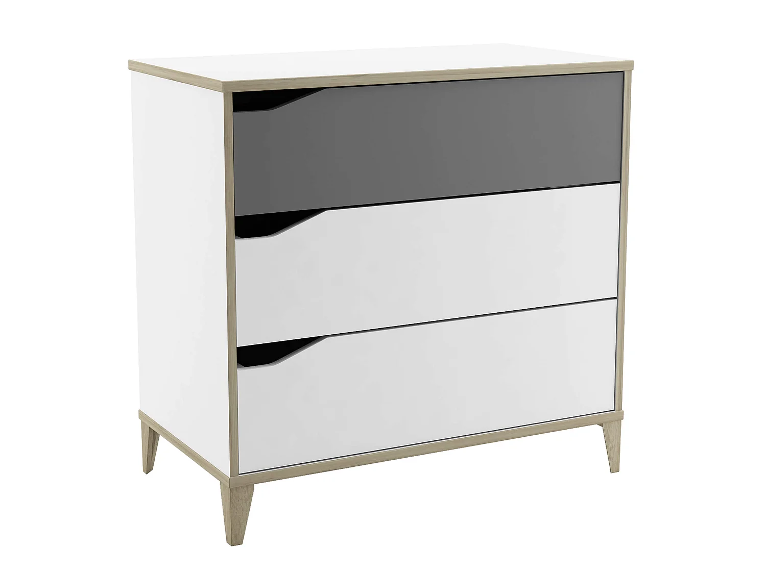Commode enfant 3 tiroirs en bois blanc et gris - CO213
