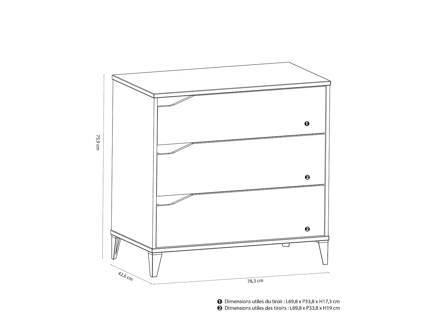 Commode enfant 3 tiroirs en bois blanc et gris - CO213
