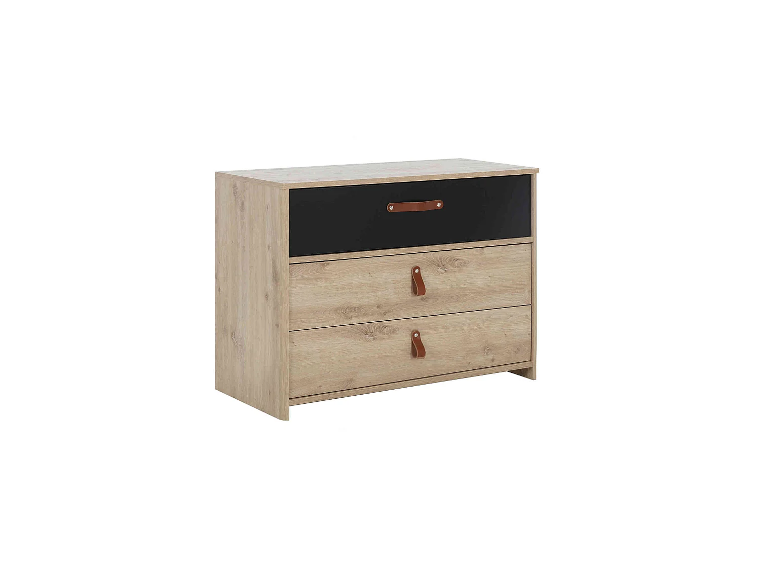 Commode enfant 3 tiroirs en bois imitation chêne clair et noir - CO5051