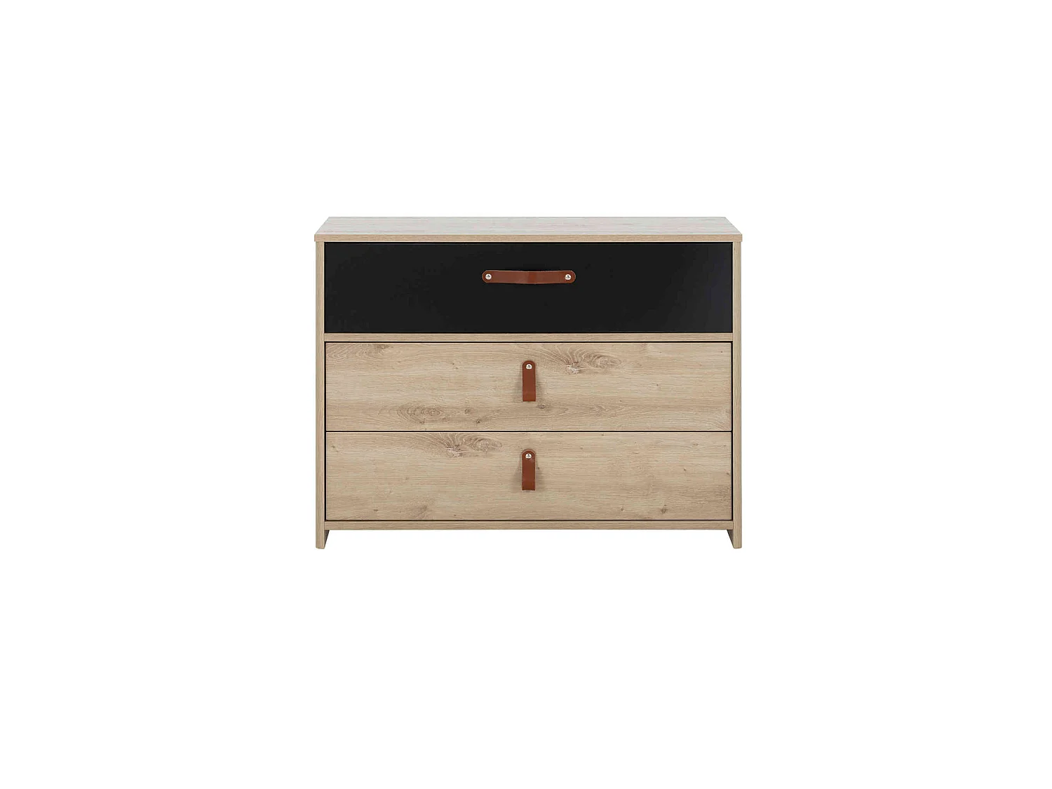 Commode enfant 3 tiroirs en bois imitation chêne clair et noir - CO5051