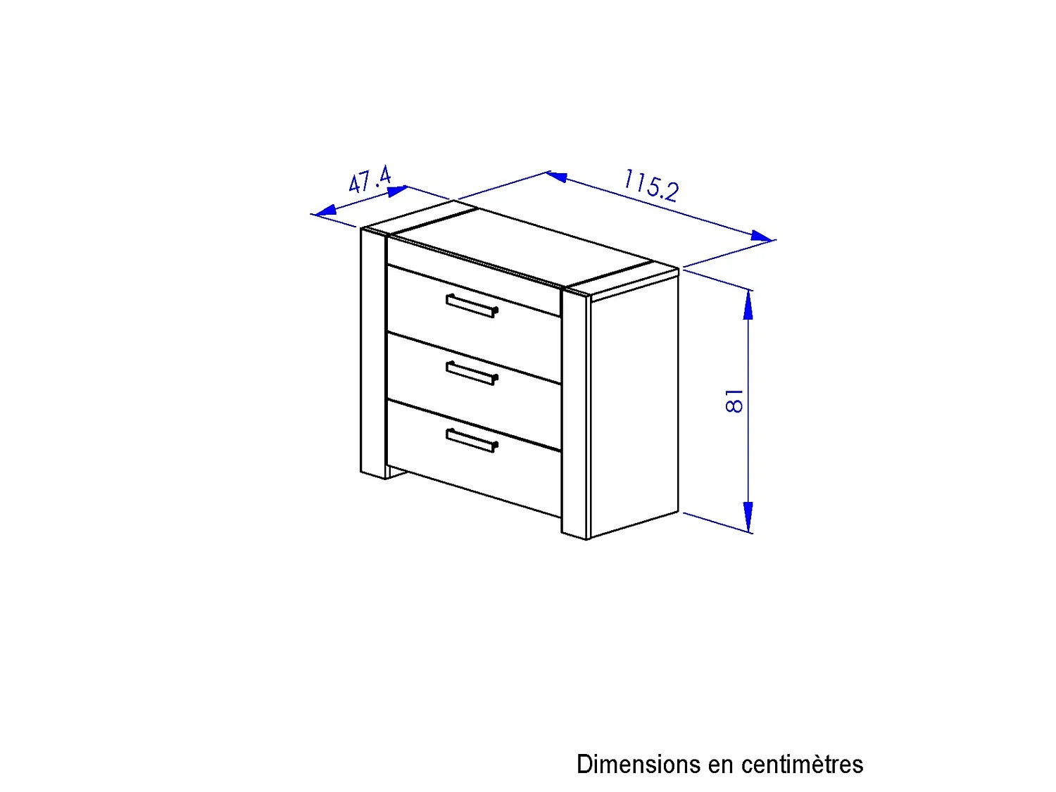 Commode 3 tiroirs avec poignées en métal - CO5074