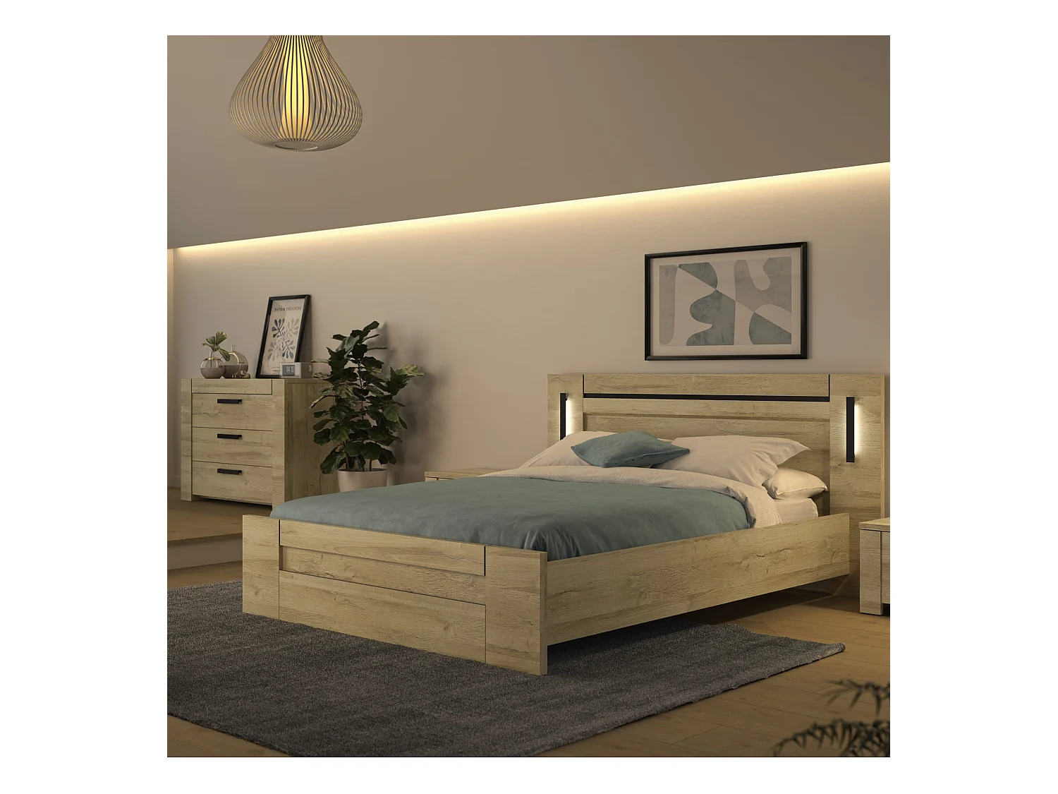 Commode 3 tiroirs avec poignées en métal - CO5074