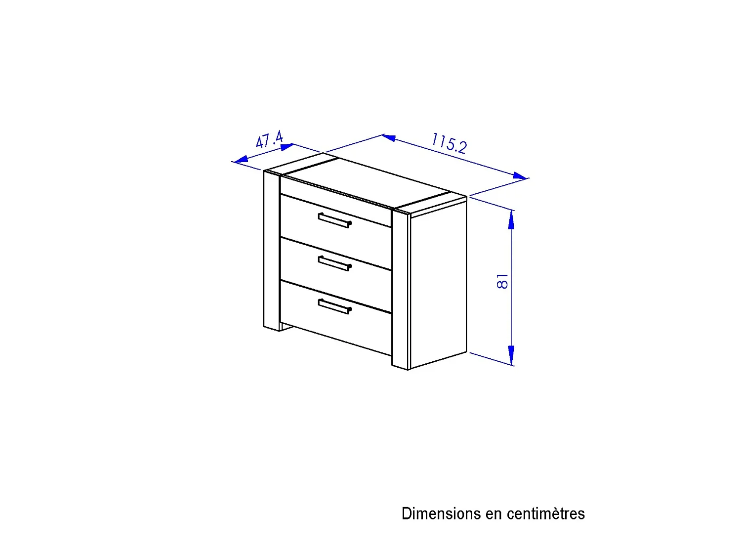 Commode 3 tiroirs avec poignées en métal - CO5074