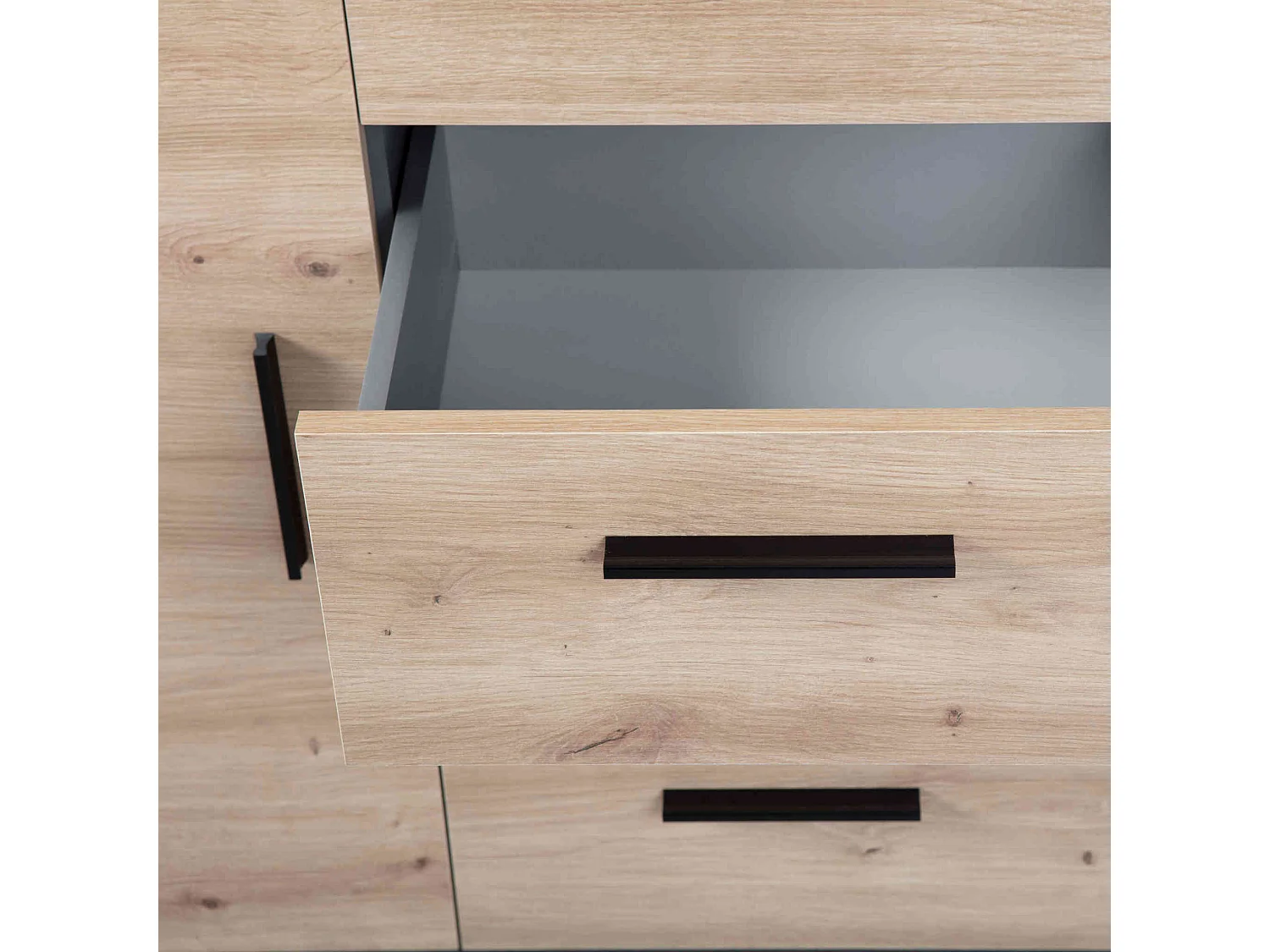 Commode 2 portes 4 tiroirs en bois imitation chêne et anthracite - CO12087