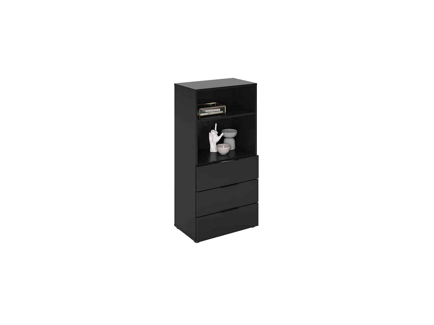 Commode 2 niches 3 tiroirs en bois noir satiné - CO13034-4