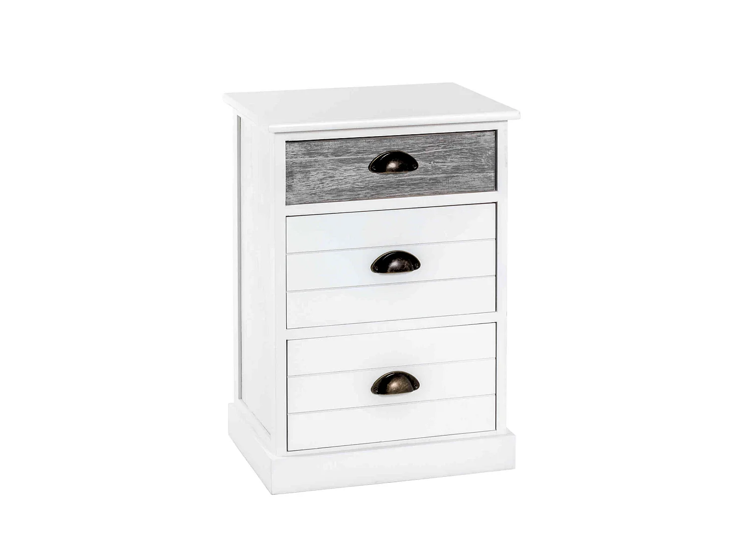 Commode 3 tiroirs en bois massif blanc laqué et gris - CO15015