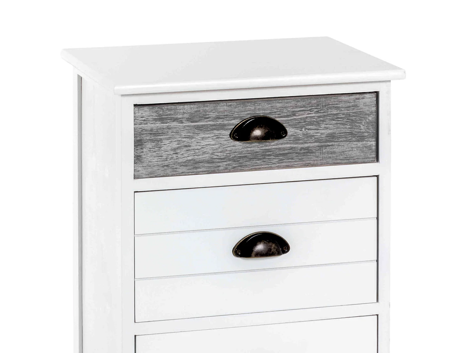 Commode 3 tiroirs en bois massif blanc laqué et gris - CO15015