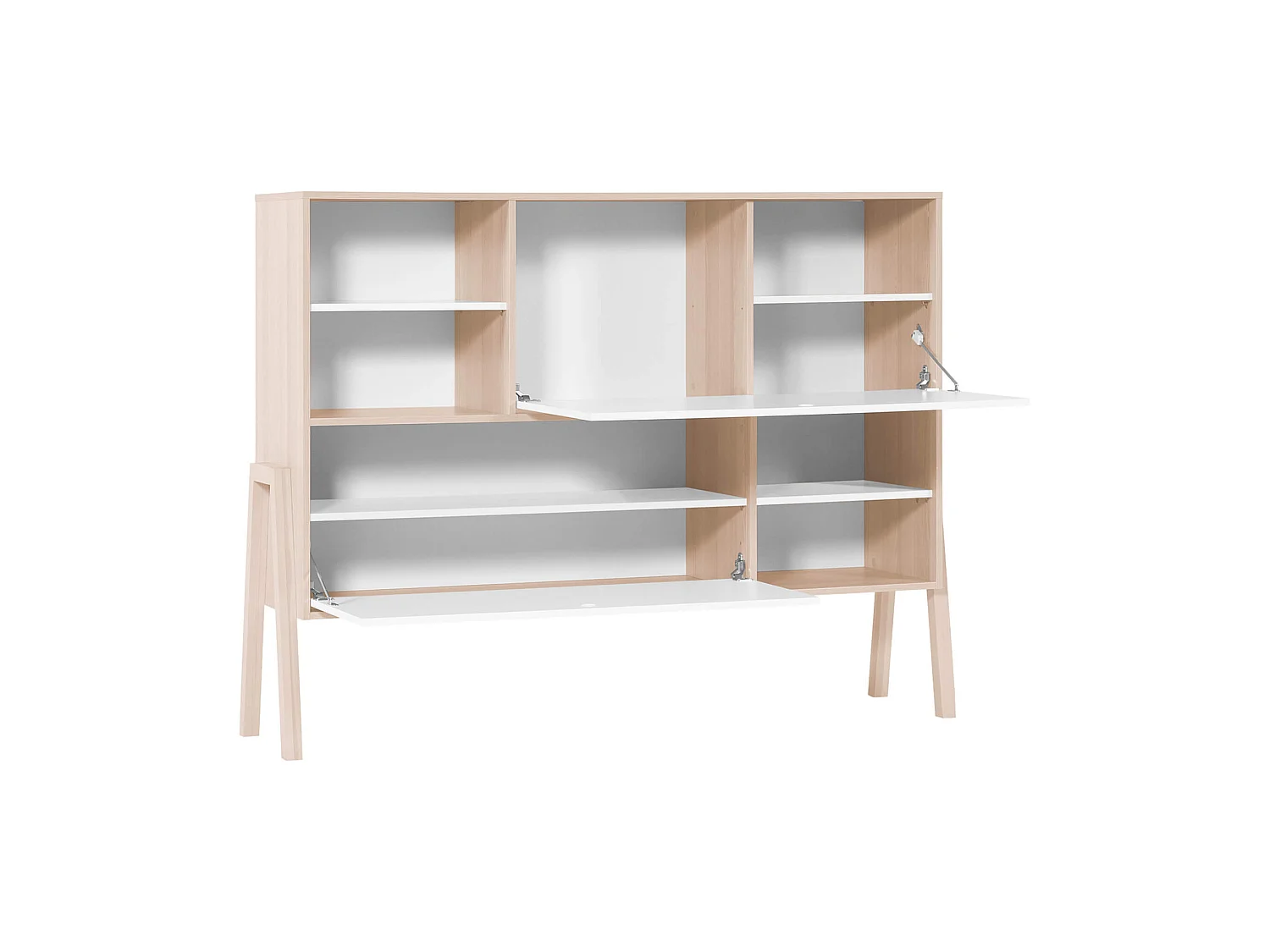 Commode 2 portes avec niches de rangement en bois imitation chêne clair et blanc - CO17031