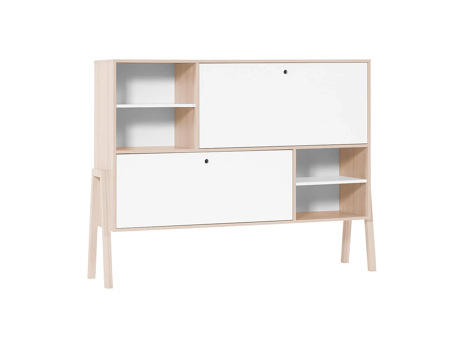 Commode 2 portes avec niches de rangement en bois imitation chêne clair et blanc - CO17031