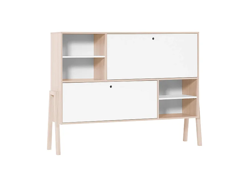 Commode 2 portes avec niches de rangement en bois imitation chêne clair et blanc - CO17031