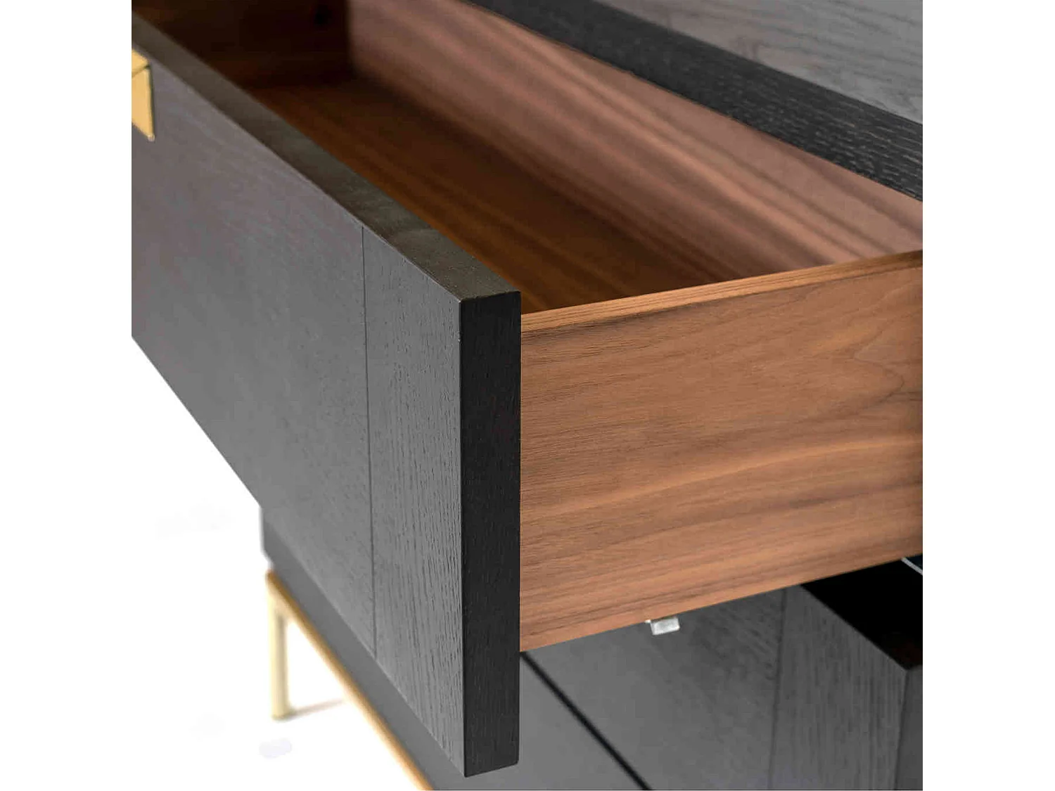 Commode 3 tiroirs en bois anthracite et métal doré - CO0027