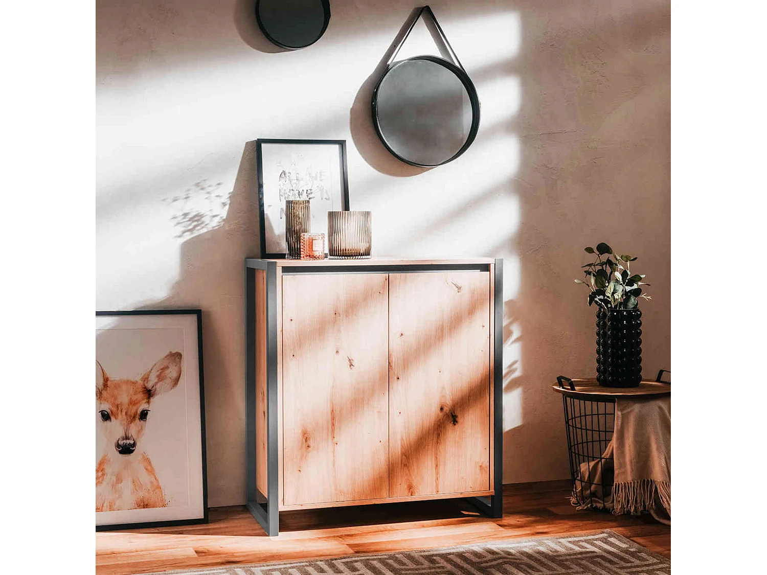 Commode 2 portes en bois imitation chêne - CO7109-1