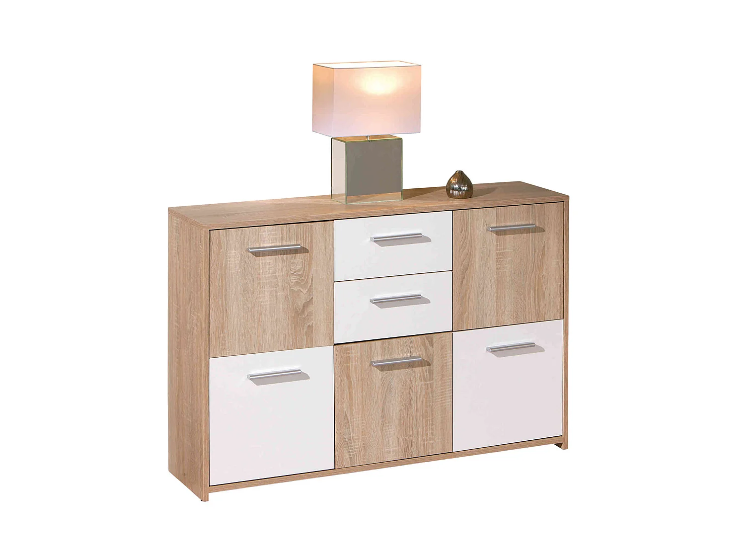 Commode 4 portes 2 tiroirs en bois imitation chêne sonoma et blanc - CO12053-3