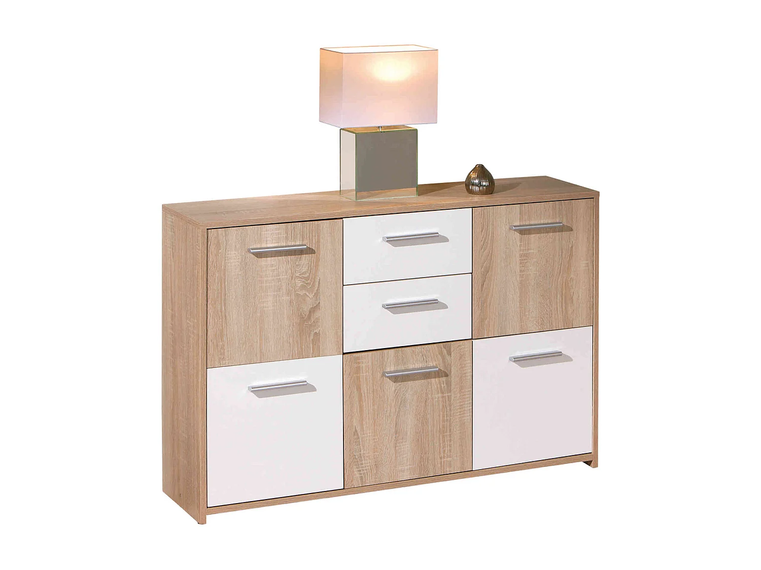 Commode 4 portes 2 tiroirs en bois imitation chêne sonoma et blanc - CO12053-3