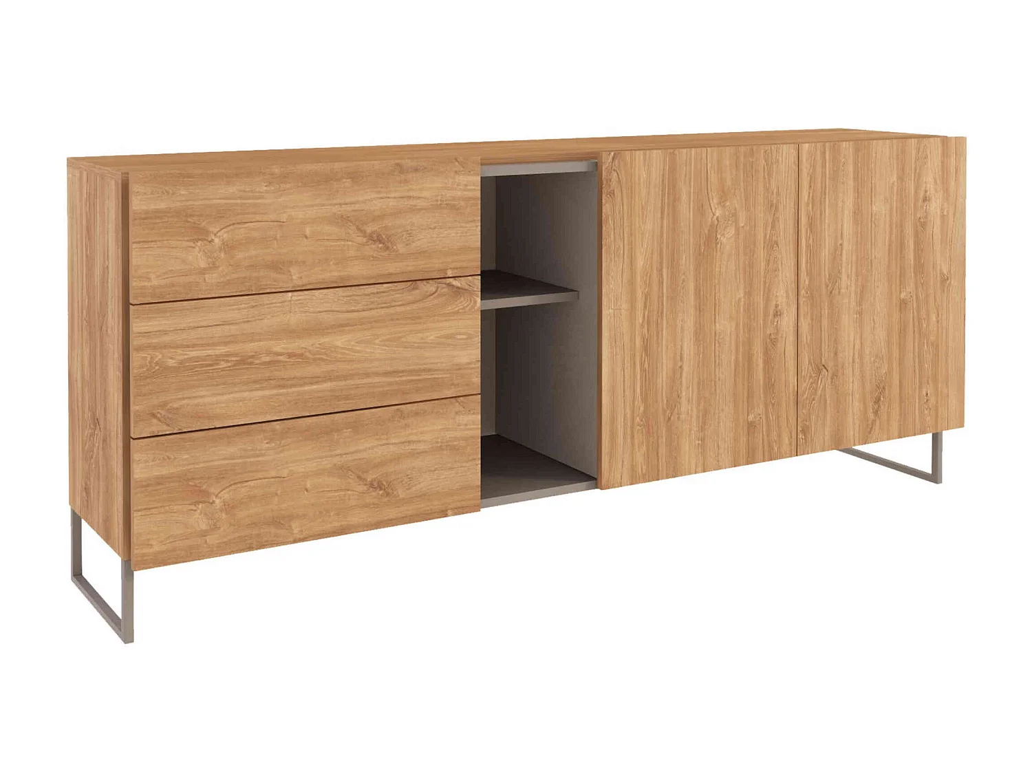 Commode 2 portes 3 tiroirs avec niches de rangement en bois imitation chêne - CO9037