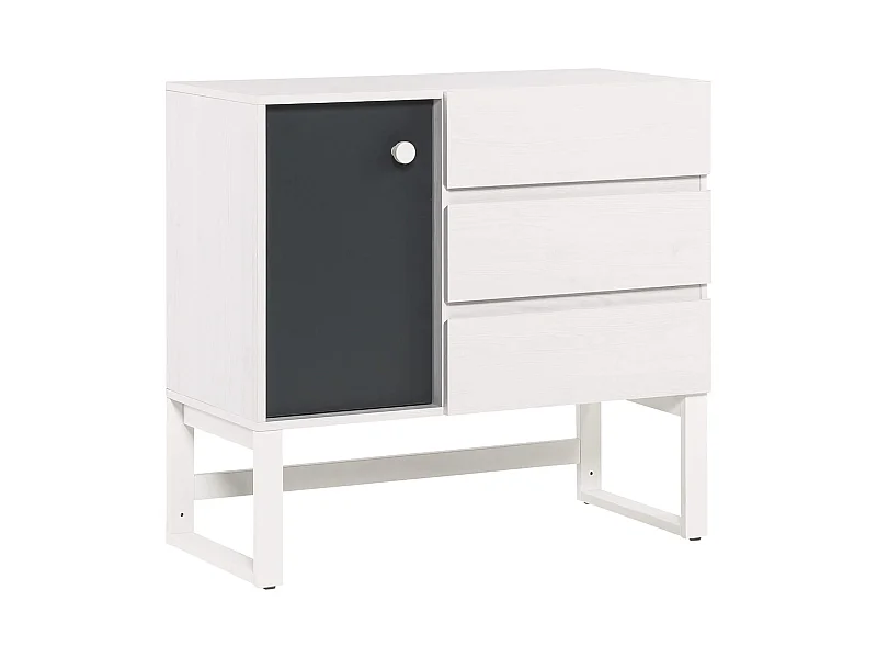 Commode 3 tiroirs 1 porte en bois blanc et anthracite - CO17028