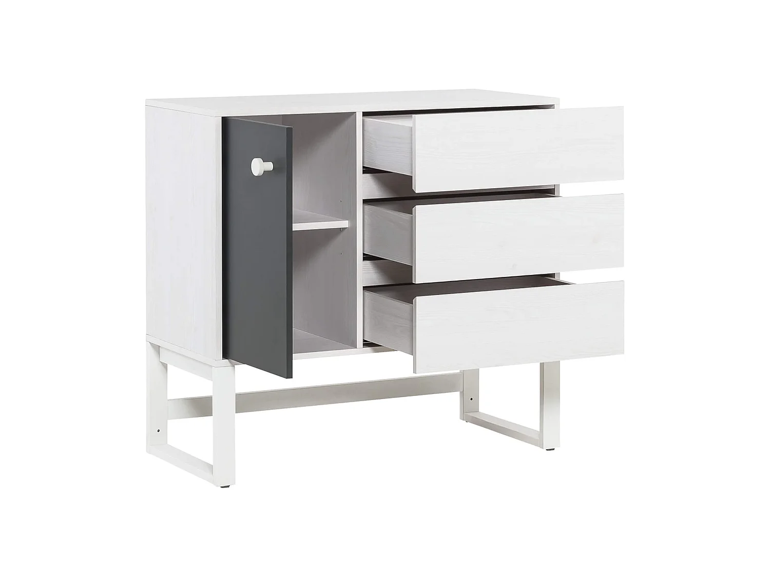 Commode 3 tiroirs 1 porte en bois blanc et anthracite - CO17028