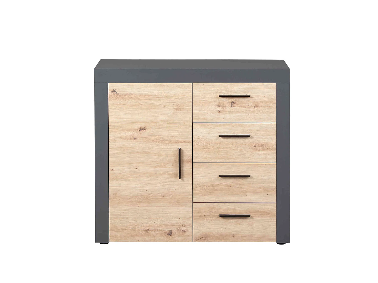 Commode 1 porte 4 tiroirs en bois imitation chêne et anthracite - CO12086