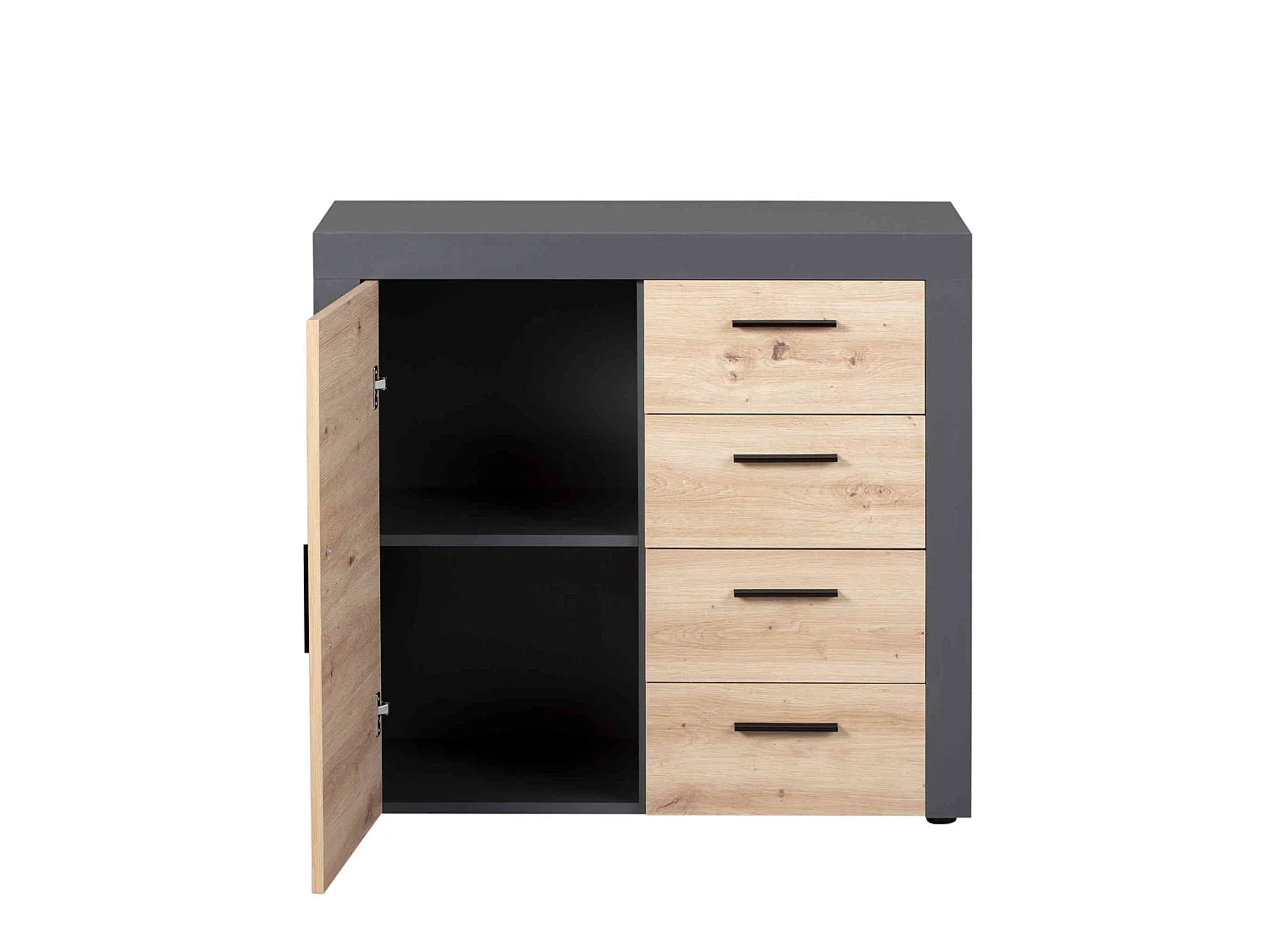 Commode 1 porte 4 tiroirs en bois imitation chêne et anthracite - CO12086