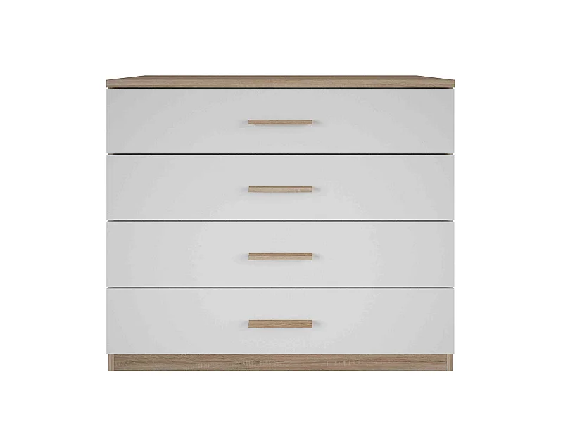 Commode 4 tiroirs imitation chêne brossé/blanc  CO129