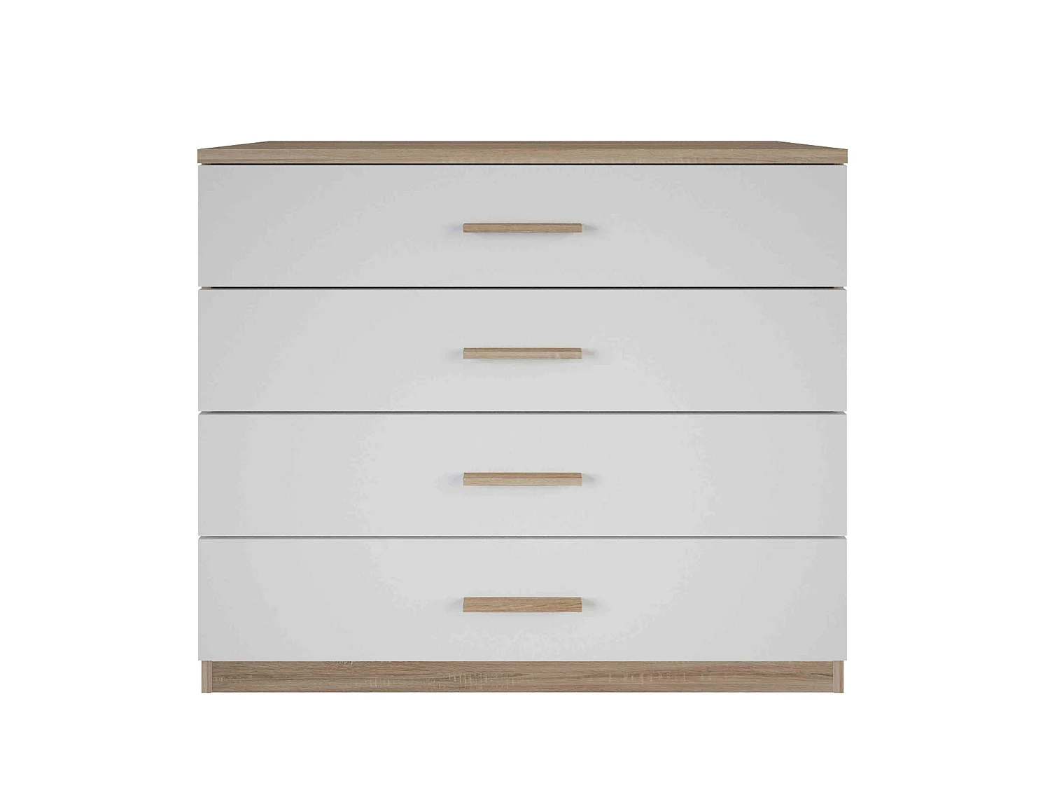 Commode 4 tiroirs imitation chêne brossé/blanc  CO129