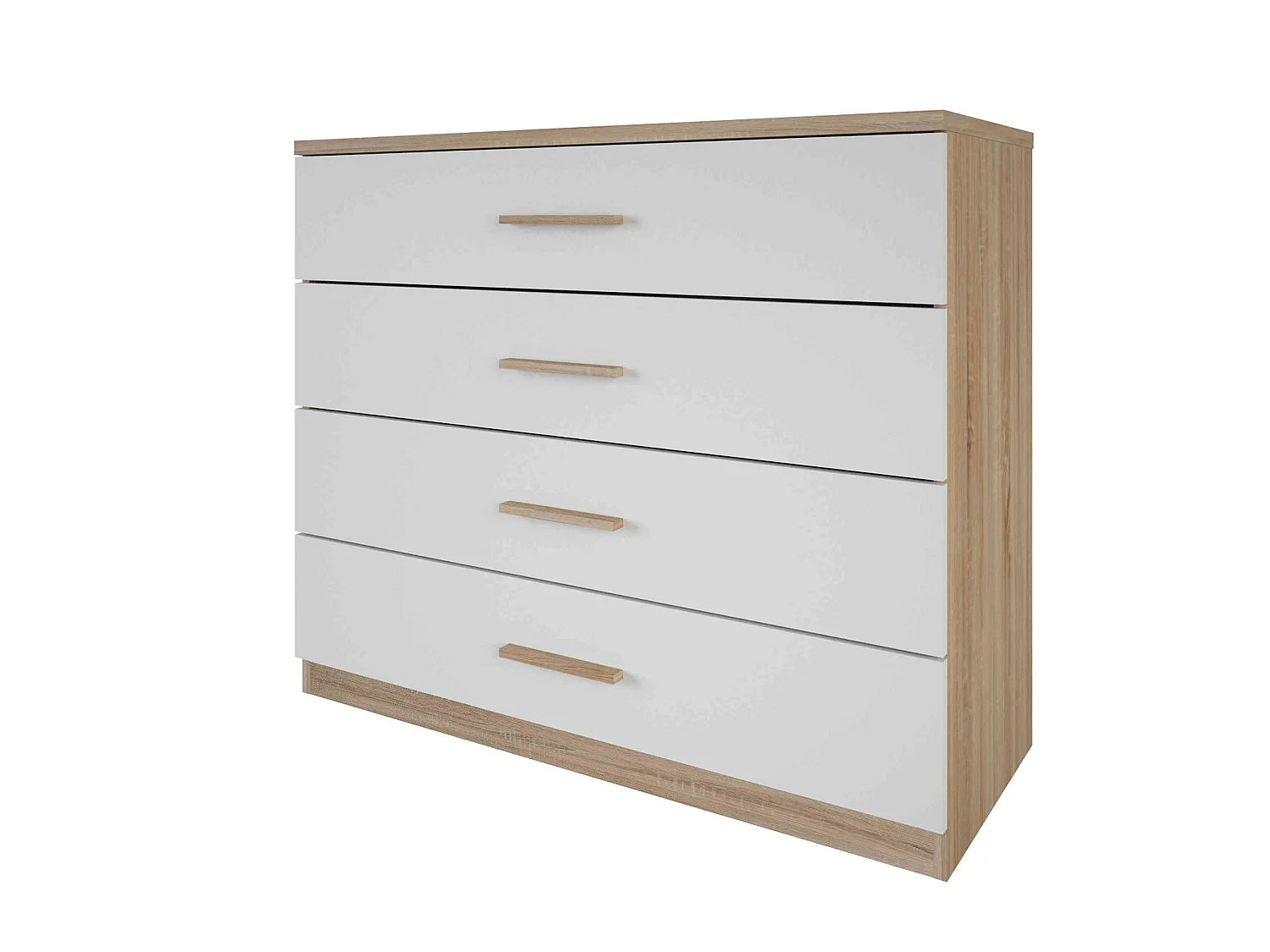 Commode 4 tiroirs imitation chêne brossé/blanc  CO129