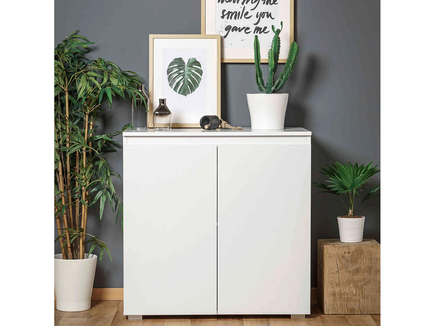 Commode 2 portes en bois blanc - CO7053