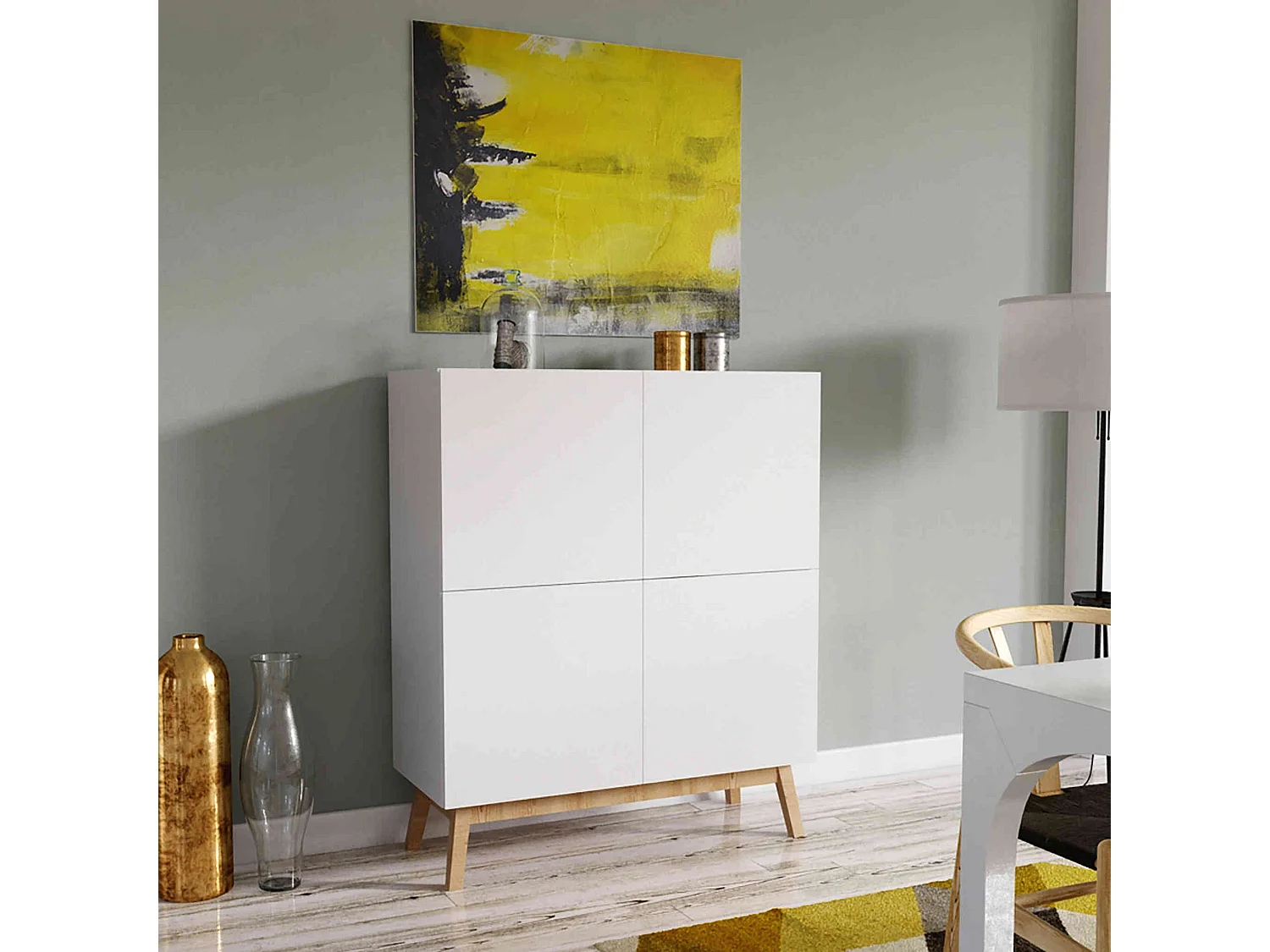 Commode 4 portes en bois blanc - CO14046