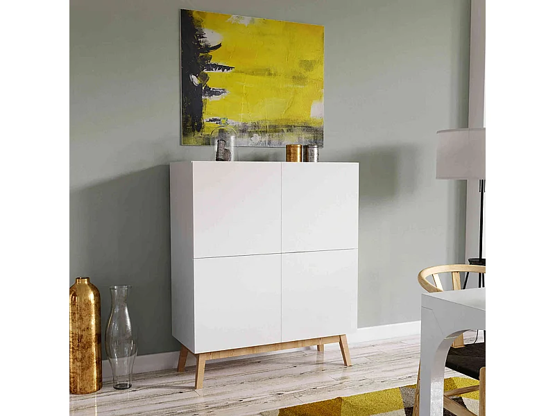 Commode 4 portes en bois blanc - CO14046
