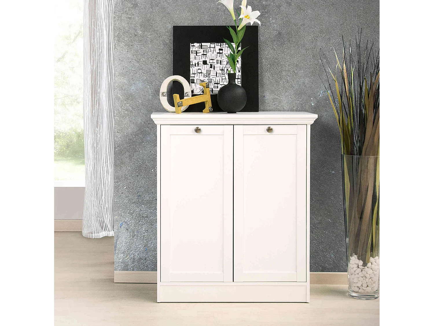 Commode 2 portes en bois coloris blanc - CO7004