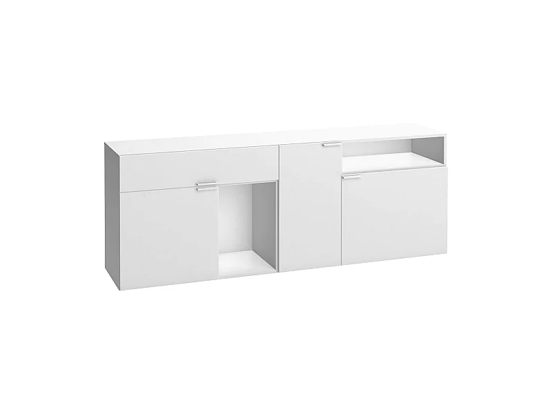 Commode 3 portes 1 tiroir avec niches de rangement en bois blanc - CO17008