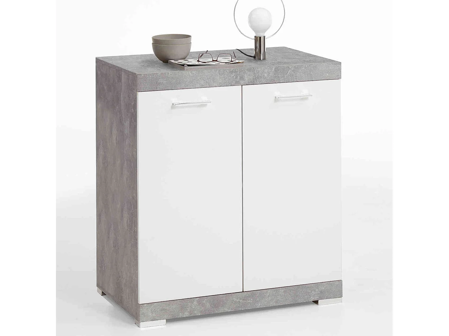 Commode 2 portes en bois blanc et gris - CO13002