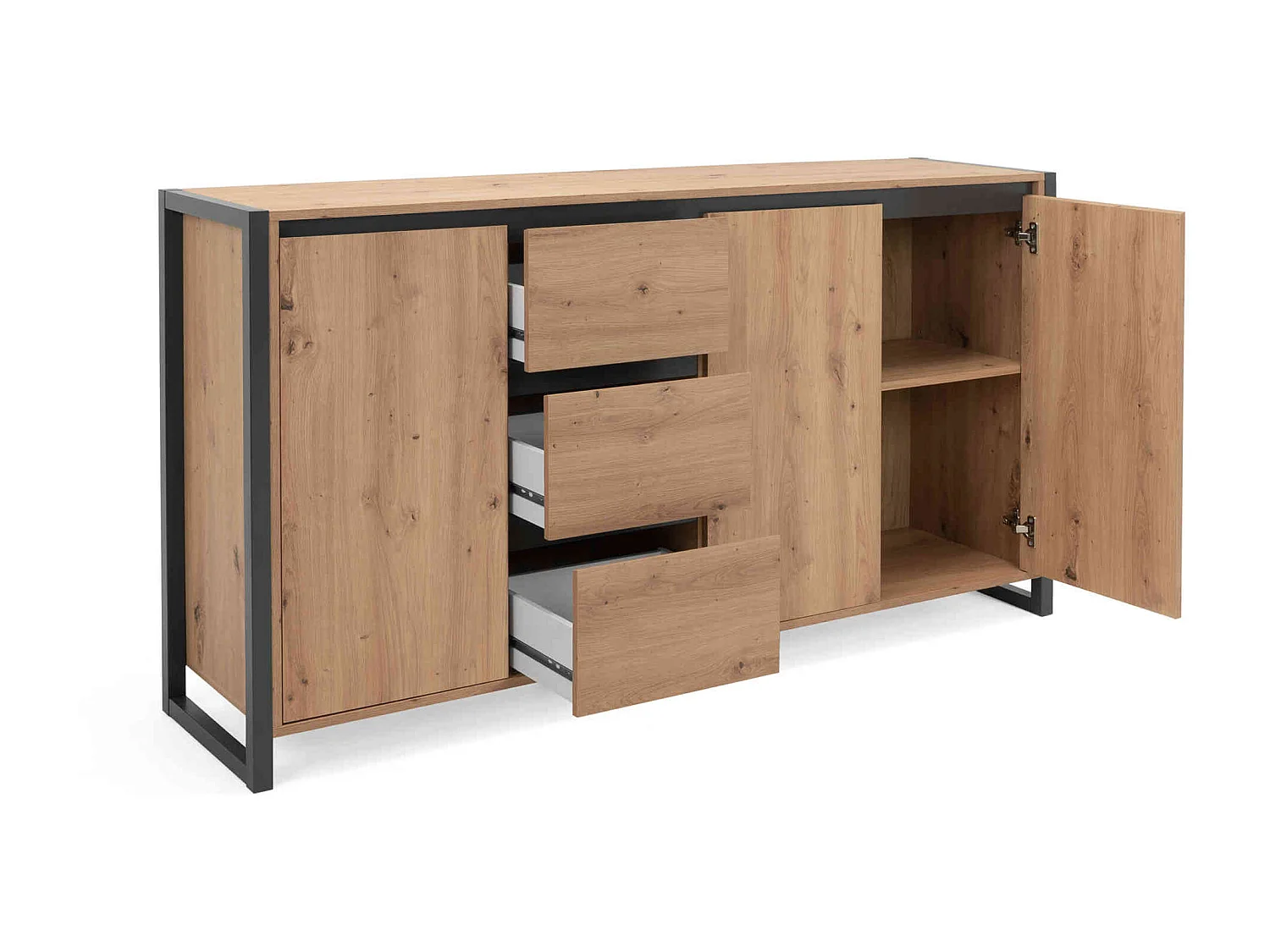 Commode 3 portes 3 tiroirs en bois imitation chêne - CO7109-3