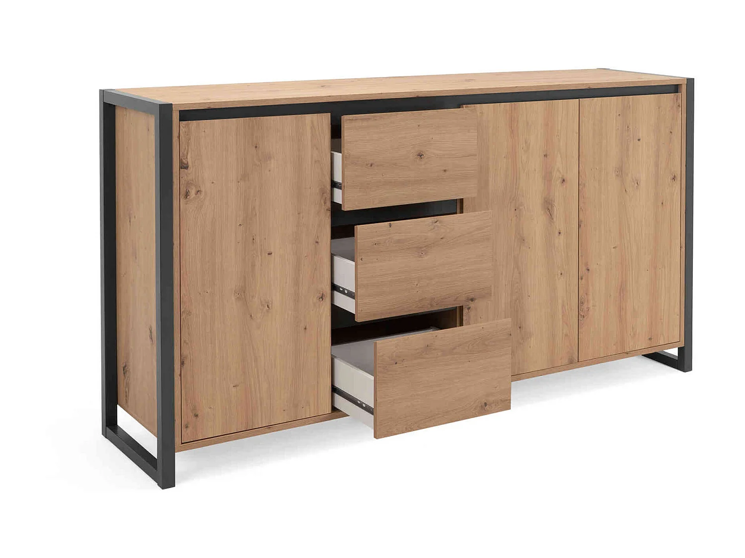 Commode 3 portes 3 tiroirs en bois imitation chêne - CO7109-3