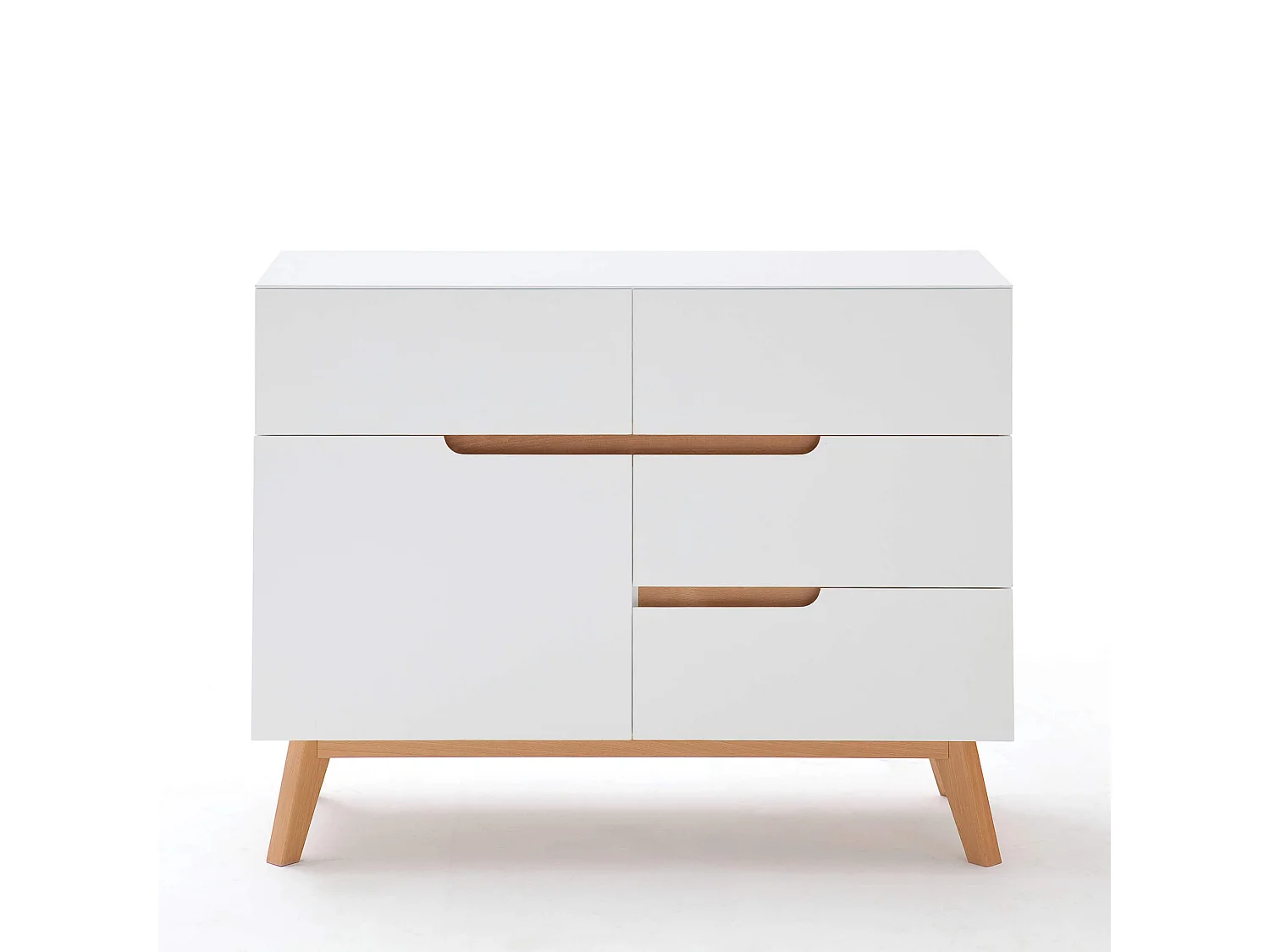Commode 4 tiroirs 1 porte en bois blanc et chêne - CO16001-1