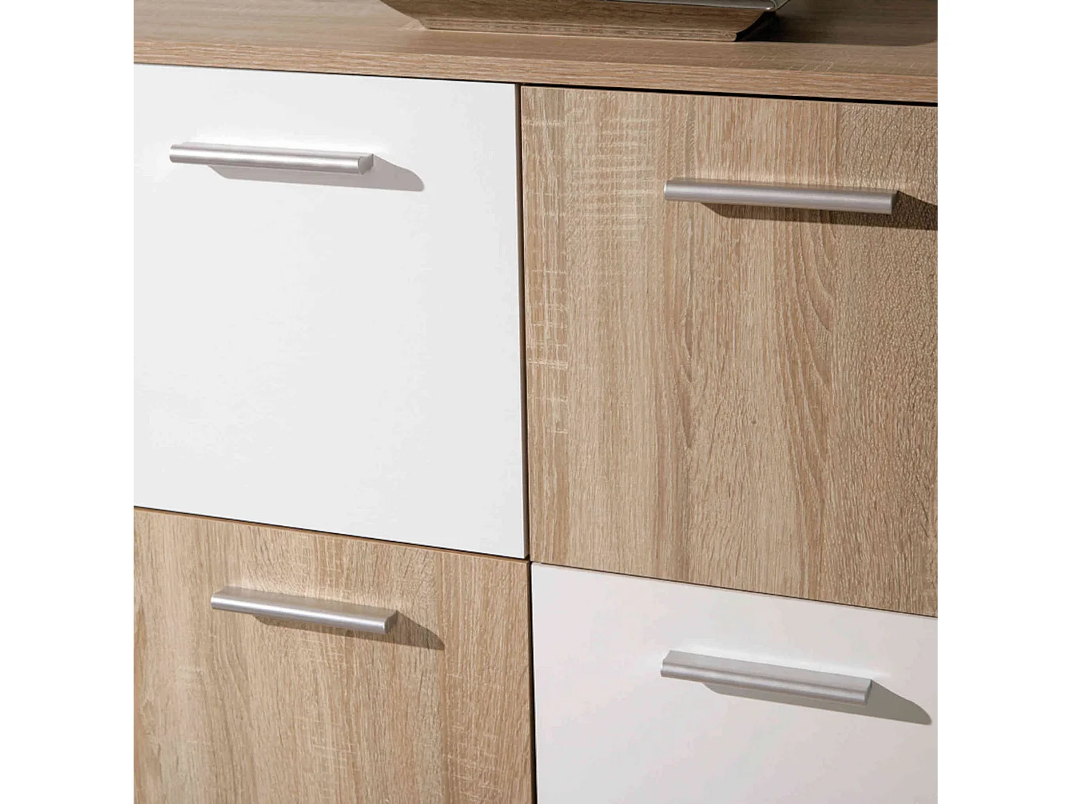 Commode 6 portes en bois imitation chêne sonoma et blanc - CO12053-2