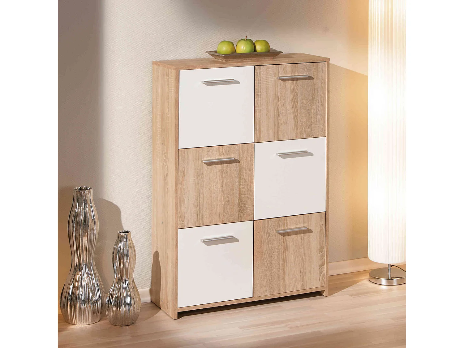 Commode 6 portes en bois imitation chêne sonoma et blanc - CO12053-2