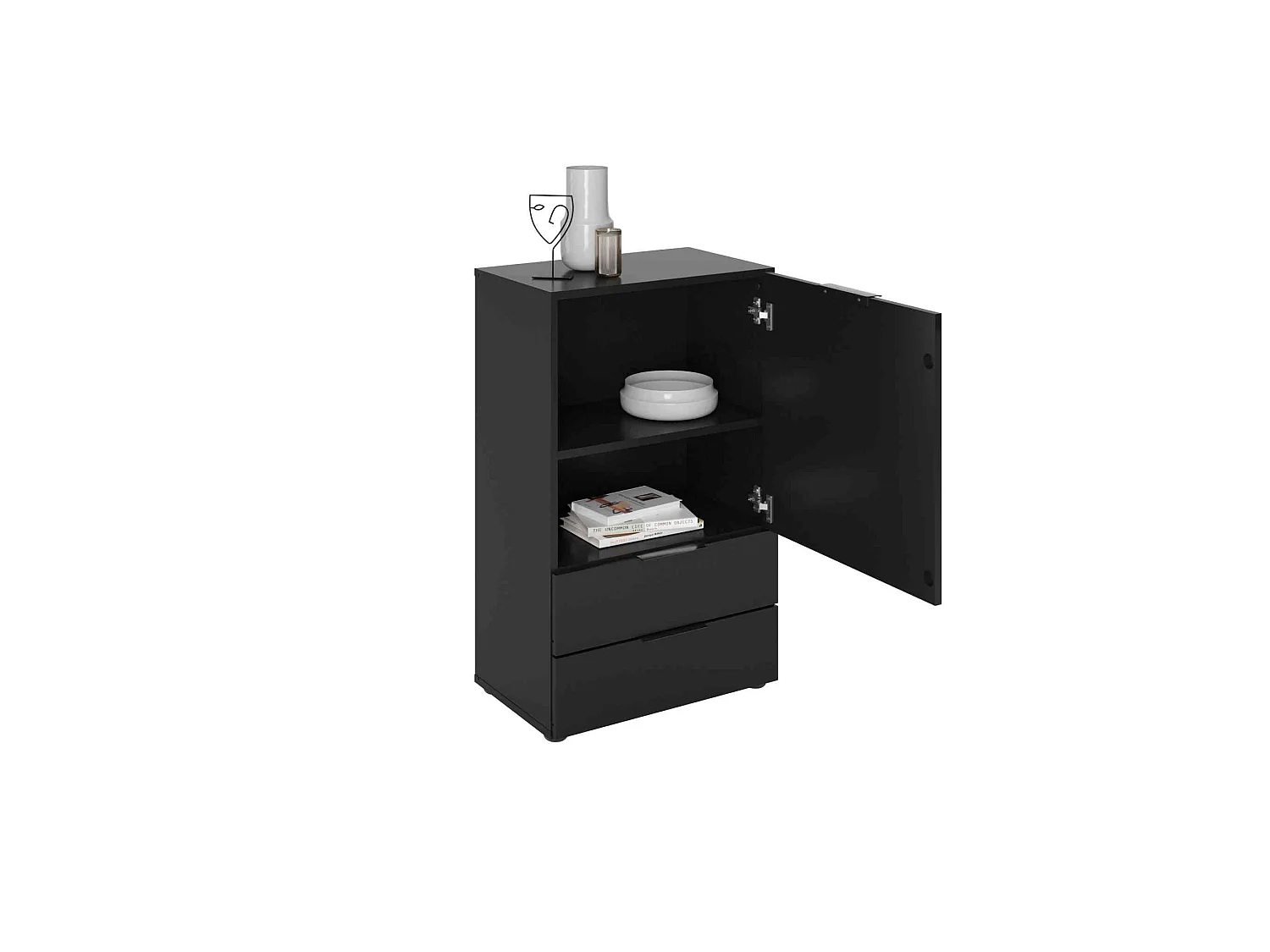 Commode 1 porte 2 tiroirs en bois noir satiné - CO13034-3