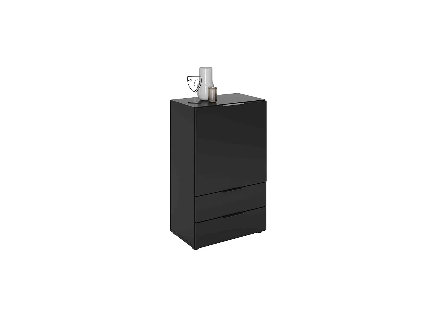 Commode 1 porte 2 tiroirs en bois noir satiné - CO13034-3