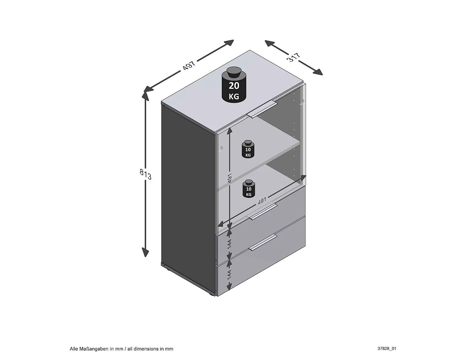 Commode 1 porte 2 tiroirs en bois noir satiné - CO13034-3