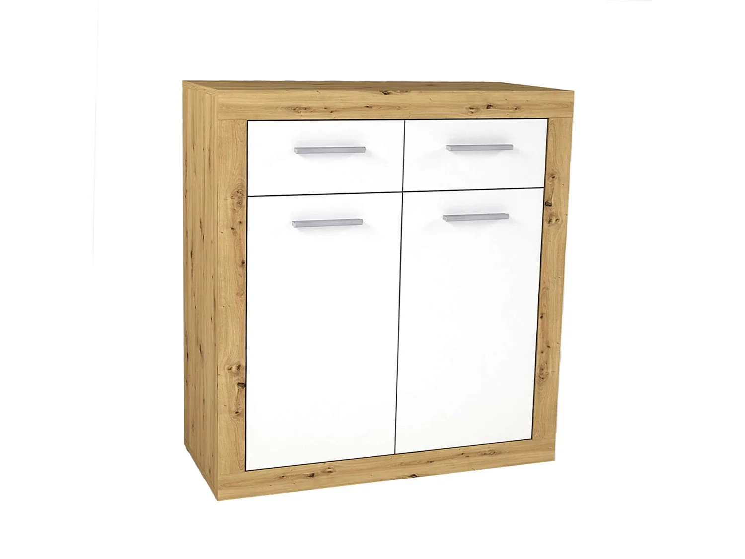 Commode 2 portes 2 tiroirs imitation chêne artisan et blanc brillant - CO13055-1