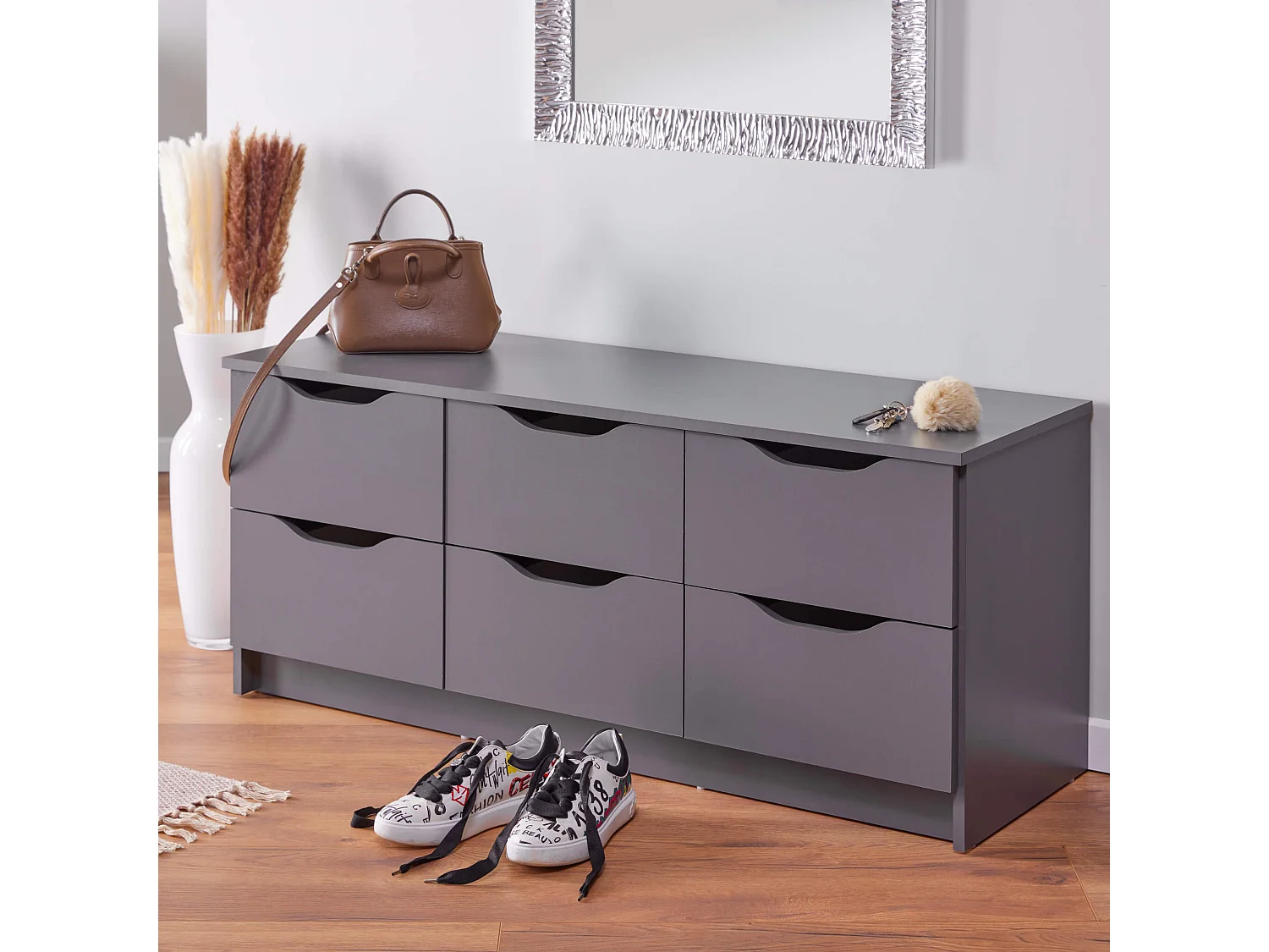 Commode 6 tiroirs en bois gris anthracite - CO12097