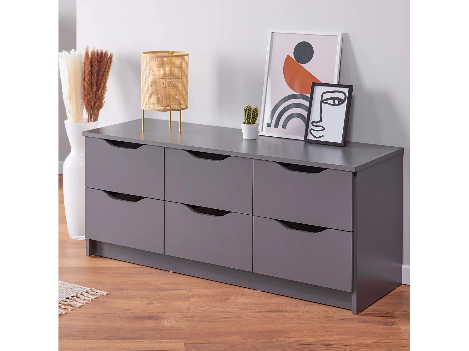 Commode 6 tiroirs en bois gris anthracite - CO12097